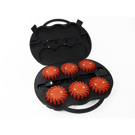 Race Sport 6-Disc Led Emergency Flare Kit W/ Charge Case (Red) RS-6KIT-FLARE-R
